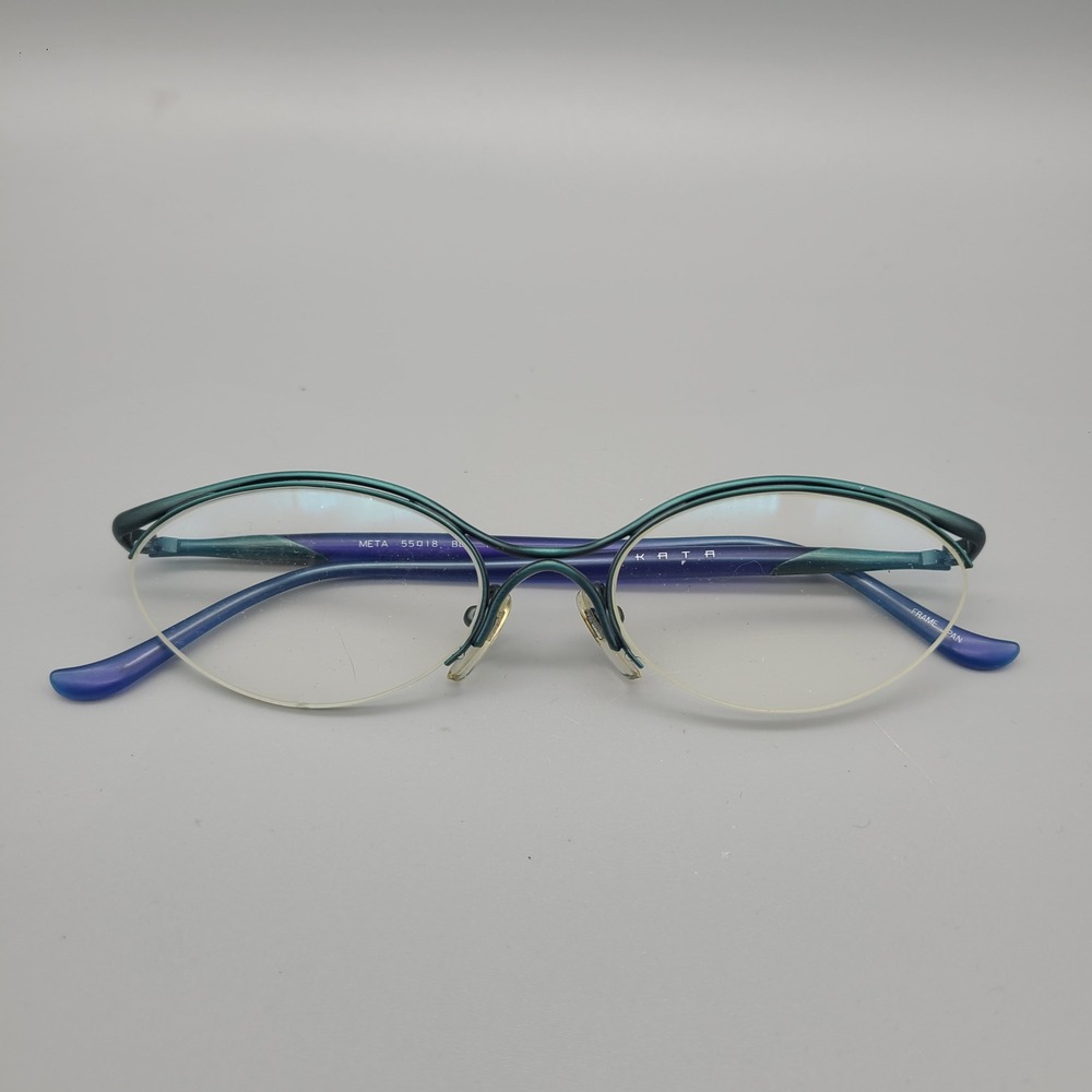 KATA META 55018 BLU Teal Purple Cat Eye Semi Rimless Eyeglass Frames Japan 55-18